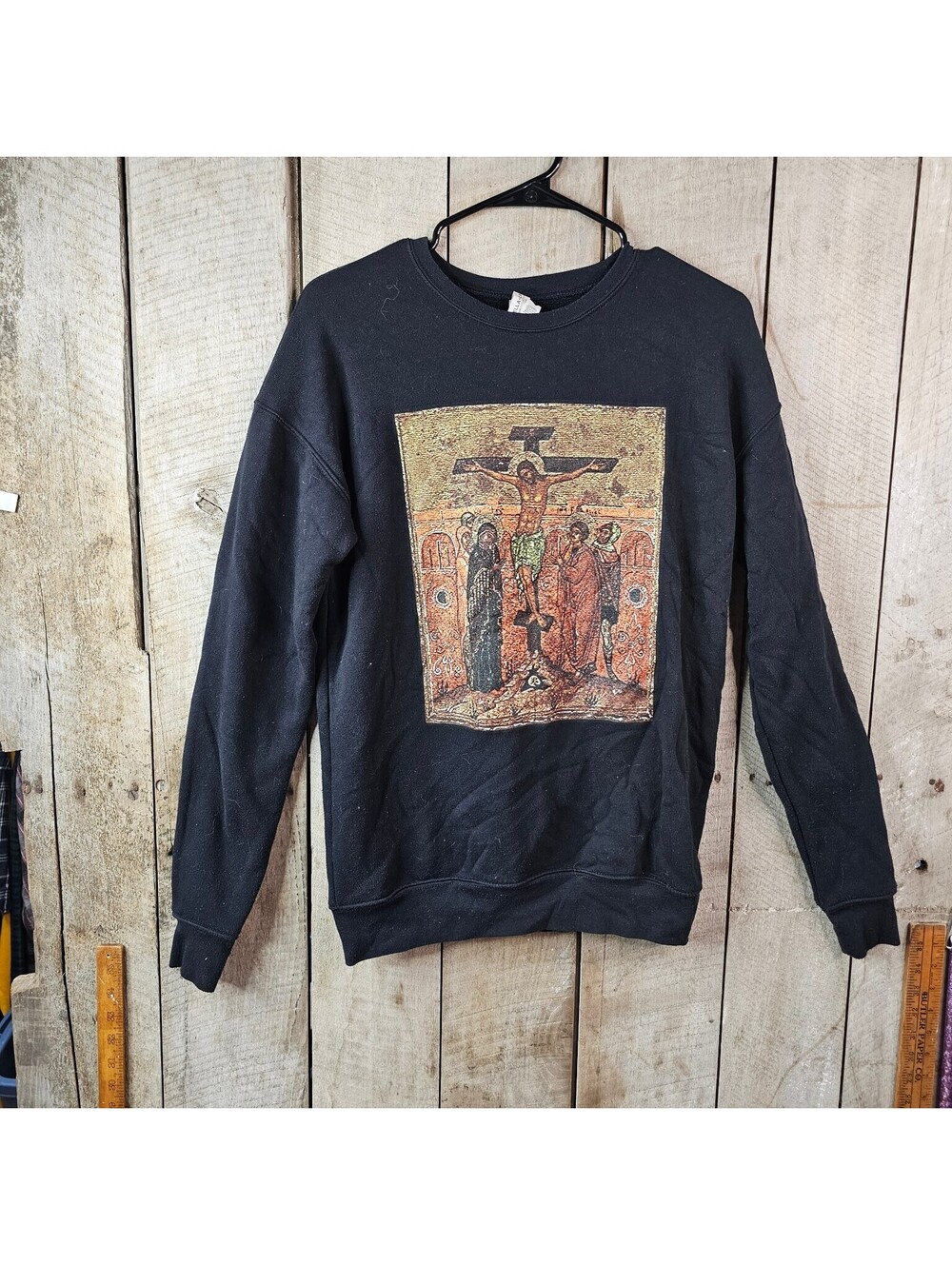 Jesus An Image Black Crewneck Sweatshirt Crucifixion Christian Art Size S